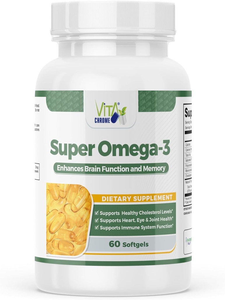 Super Omega-3 Fish Oil, Understøtter hjerte sundhed, 1000 Mg, 300 Mg Omega-3, Rapid Release Softgels, Made in USA, 60 Softgels