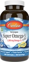 Carlson - Super Omega-3 Gems, 1200 mg Omega- 3s, Cardiovaskulær Support, Brain Function & Vision Health, Norwegian, 180 bløde geler