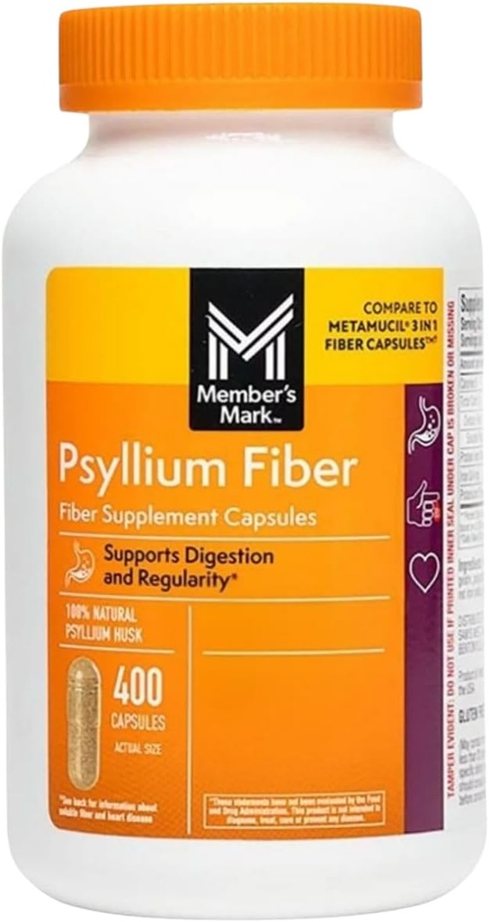Medlemsmærke 100% Natural Psyllium Husk Fiber Kapsler, fordøjelsessygdomme, 400 Greve (pakke med 1)