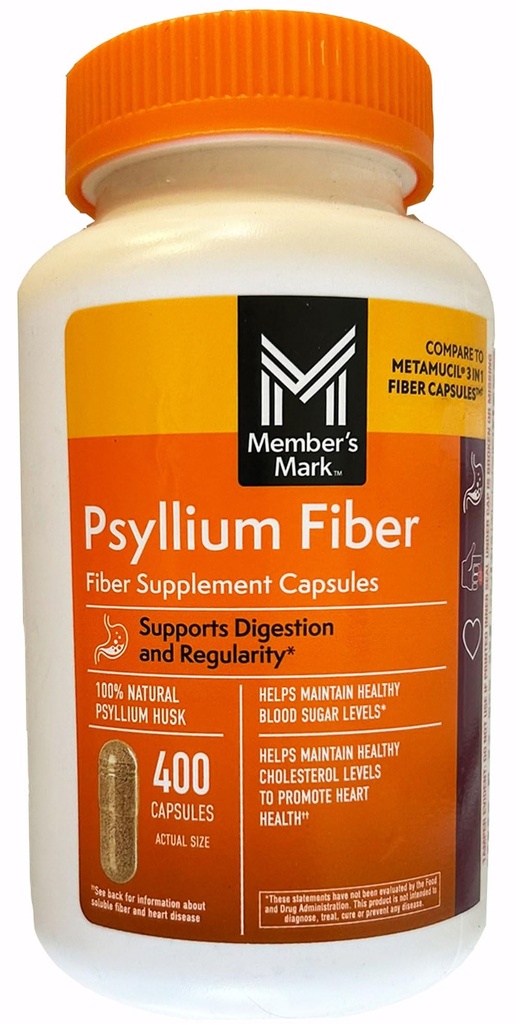 Medlemsmærke 100% Natural Psyllium Husk Fiber Kapsler, fordøjelsessygdomme, 400 Greve (pakke med 1)