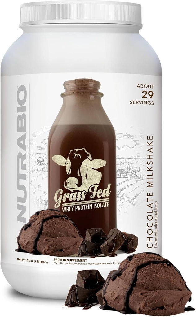 NutraBio Grass Fed Whey isolere protein pulver - 25G af protein Per Scoop - Sukker fri naturlige Lean muskel Protein supplement - Chokolade Mikshake - 2 pounds, 29 Servere.