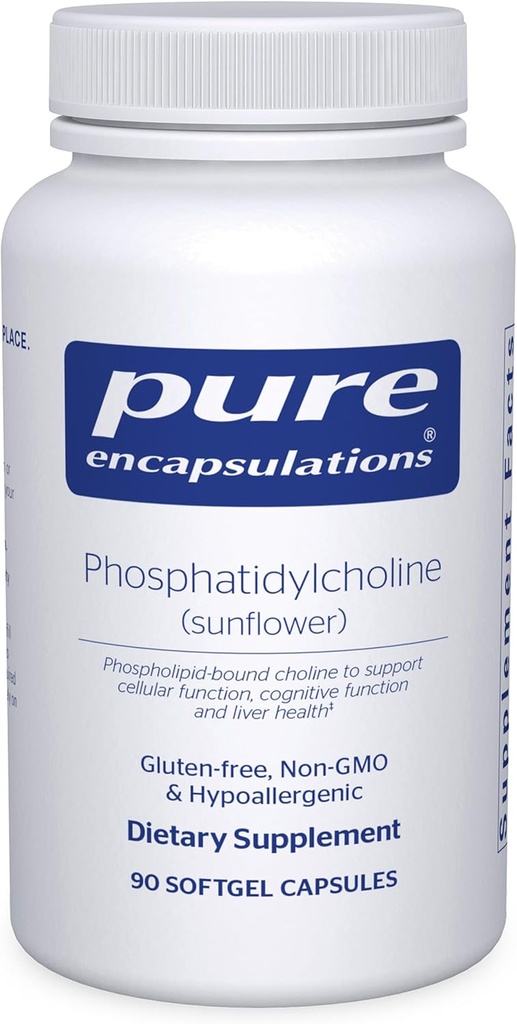 Pure indkapslinger Phosphatidylcholin--124; Støtte til cellular og kognitiv funktion og lever sundhed; 124; 90 Softgel kapsler