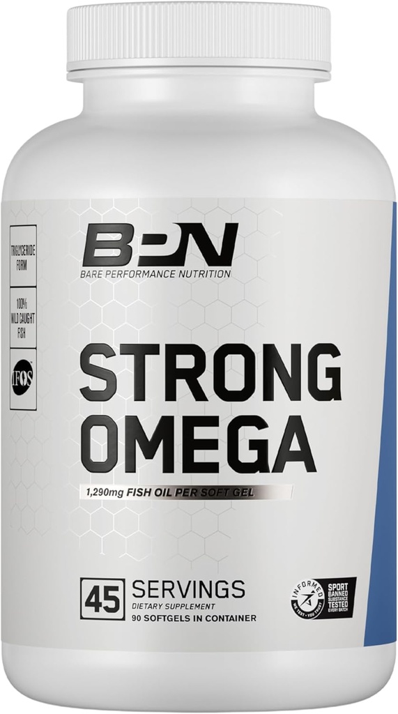 BARE YDEEVNE NETRITION, BPN Strong Omega Fish Oil Soft Gel, 1290mg Fish Oil per Capsule, Wild Caught Fish, bæredygtigt sømmet, IFOS Certificeret