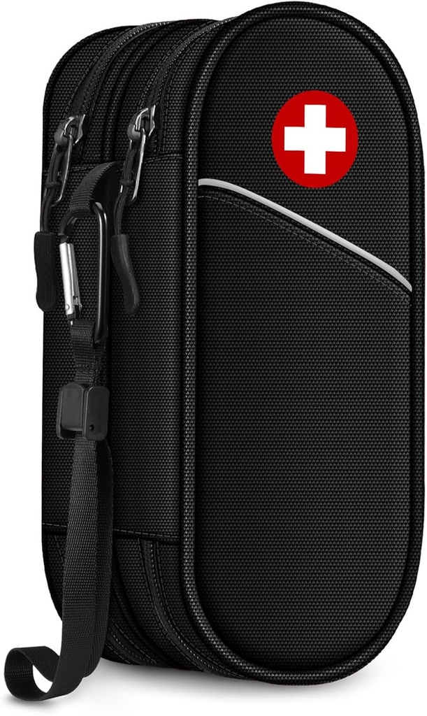 SITHON Double- Layer Epipen Carriing Case, Travel Medication Organizer Bag Emergency Medical Pouch Holds 2 EpiPens, Astma Inhaler, Anti- Histamin, Auvi- Q, Allergy Medicine Essentials (Sort)