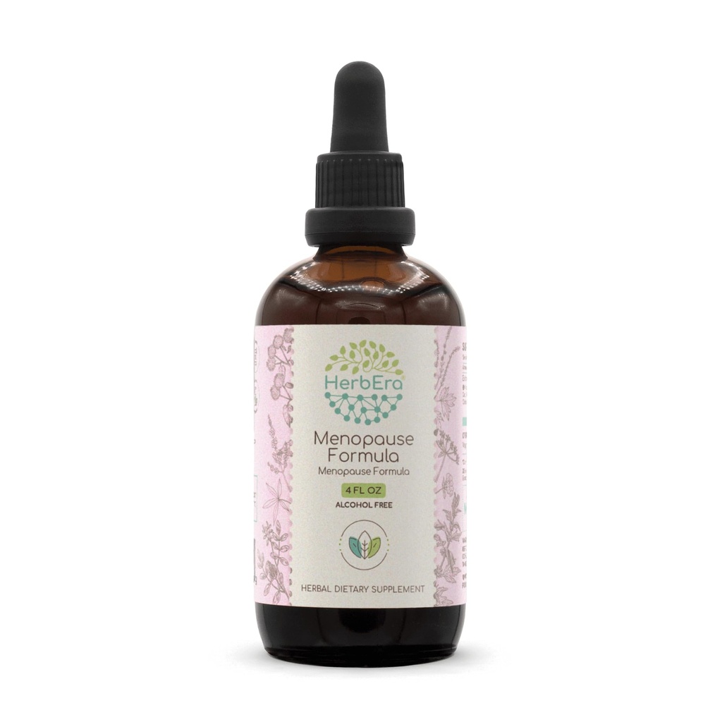 HerbEra Menopause Formel B120 Alkoholfri ekstrakt Tinktur, Koncentrerede flydende dråber Natural Vitex Berry, Licorice Root, Motherwort, Dong Quai Root, Burdock Root, Black Cohosh Root. 4 Fl Oz