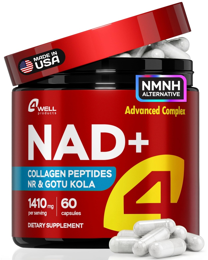 NAD Plus Supplement 1400mg - NMNH Supplement Alternative Understøtter sund aldring Complex med Nicotinamid Riboside & Gotu Kola, Collagen - Kraftfuld NAD + Formel for energi, hud og kognitiv, 60 Caps