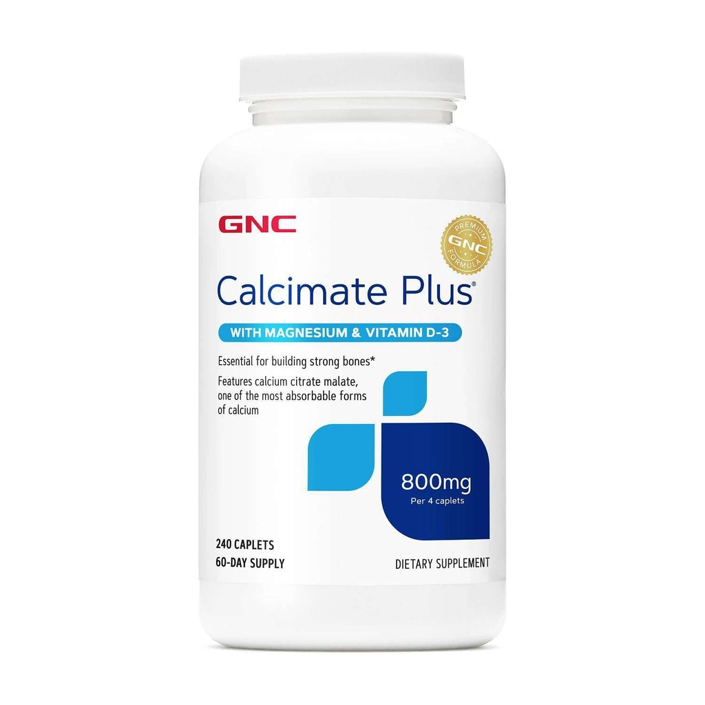 GNC Calcimate Plus 800mg Supplement, Supports Strong Bones, Enhances Calcium Absorption, 60 Servings