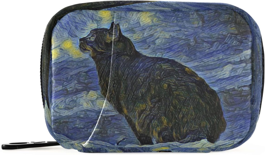 Naanle Van Gogh Galaxy Kat Pill Box 7 Day Pill Case Travel Pill Organizer Bag med lynlås Portable ugentlige sag Kompakt størrelse for vitamin supplement Holder