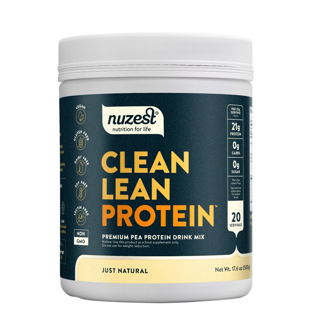 Nuzest - Pea Protein Powder - Clean Lean Protein, Premium Vegan Plant Based Protein Powder, Dairy Free, Gluten Free, GMO Free, Protein Shake, Just Natural (UNFLAVORED), 20 Serveringer, 1.1 lb