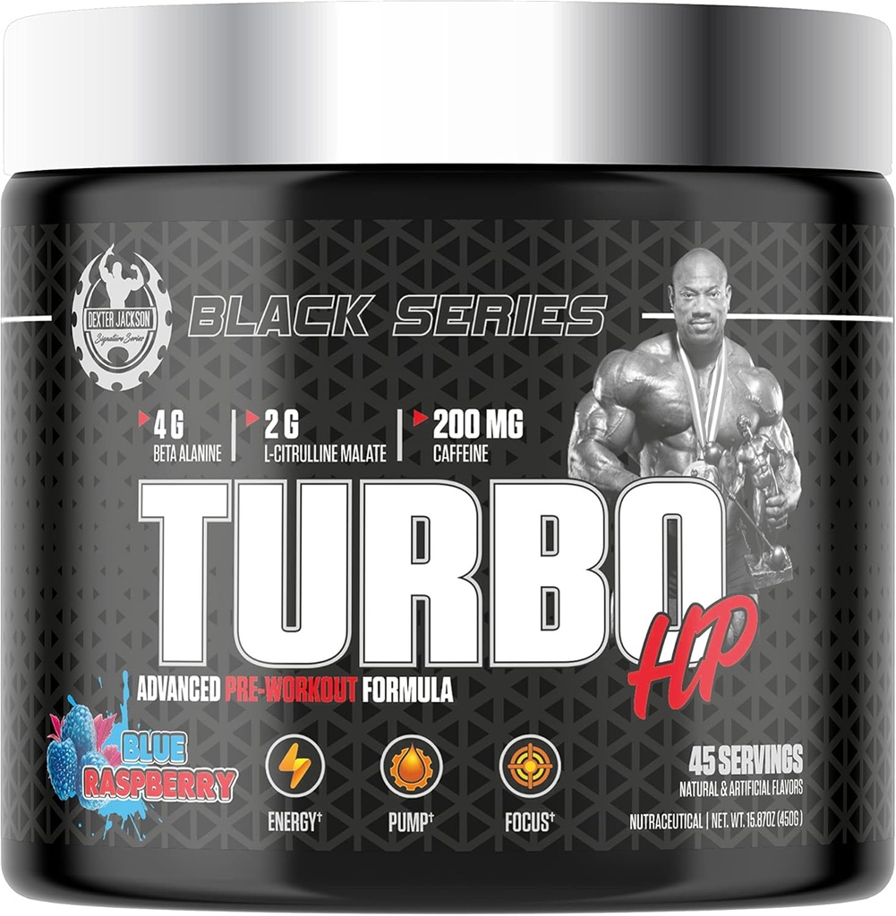 Black Series Turbo HP Pre Workout Budd124; Arvet, Avanceret Formel 124; Boost Energy og ydeevne Budd124; 45 Servering, 450 Gram (Regelmæssig, Blå Hindbær)