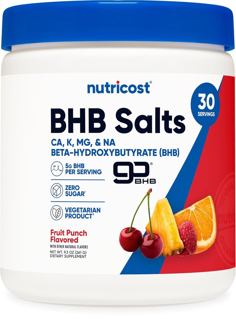 Nutricost BHB Salts Drink Mix (30 Serveringer, Fruit Punch Flavored) (5G BHB Per Servering) - 0G Total Sugars, Vegetarisk Produkt
