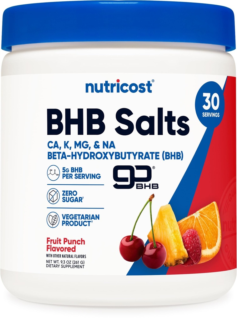 Nutricost BHB Salts Drink Mix (30 Serveringer, Fruit Punch Flavored) (5G BHB Per Servering) - 0G Total Sugars, Vegetarisk Produkt