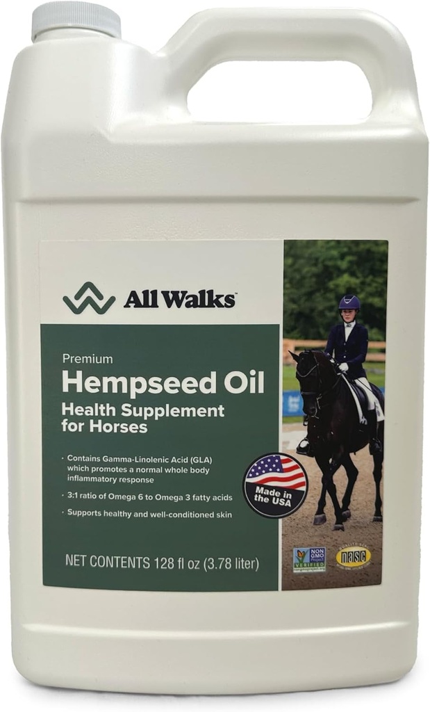 Alle Walks Hempseed Oil, 1 Gallon, sundhed supplement til heste, støtte til sund og velvære-konditioneret hud