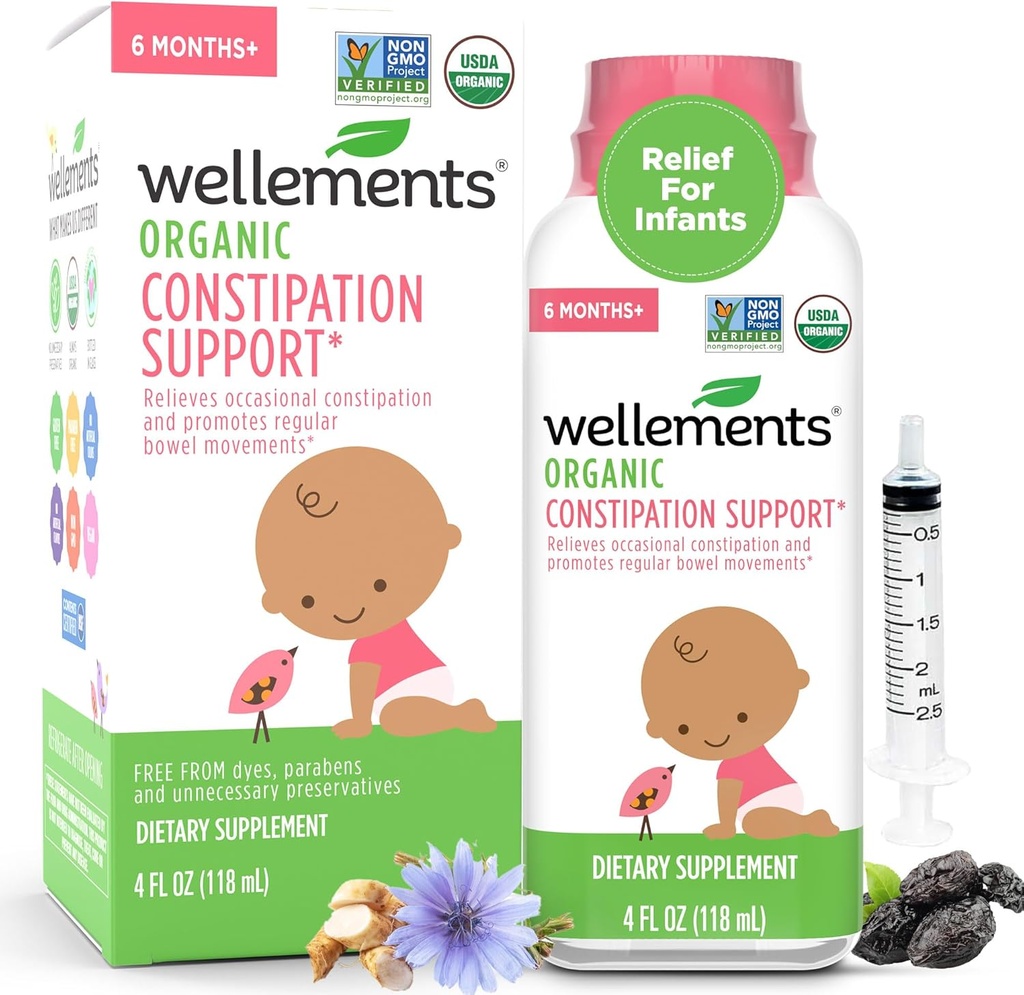 Wellows Organic Constipation Support for 6 Måned + Babyer & Toddlers (4 Fl Oz)