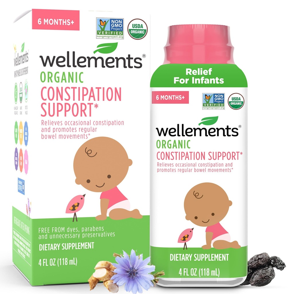 Wellows Organic Constipation Support for 6 Måned + Babyer & Toddlers (4 Fl Oz)