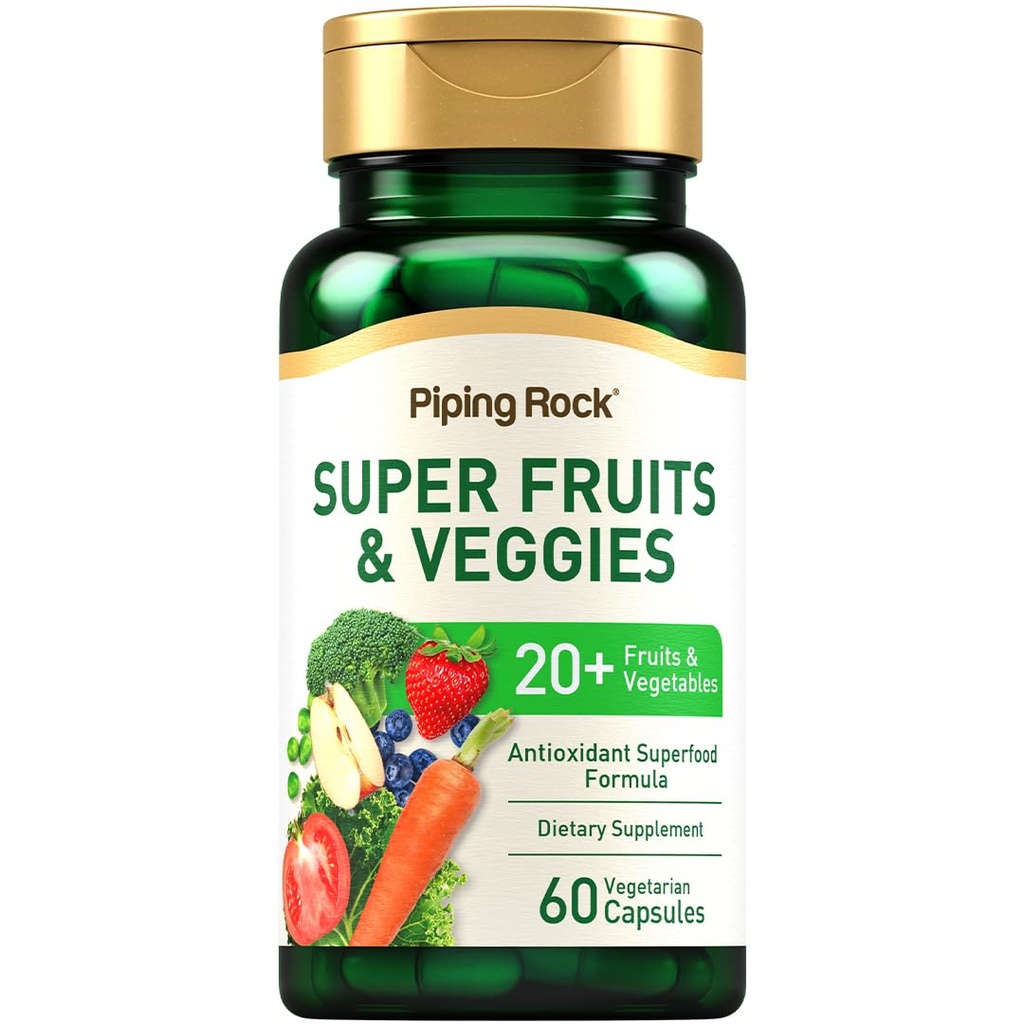 Piping Rock Fruits and Veggies Supplements 124; 60 Capsules Measures 124; Superfood Fruit and Grøntsager Vitamin 124; med Prebiotic Blend Measures 124; Vegetar Formel 124; Non- GMO, Gluten Free