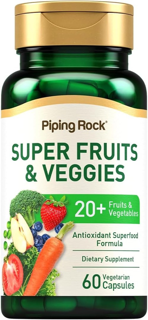 Piping Rock Fruits and Veggies Supplements 124; 60 Capsules Measures 124; Superfood Fruit and Grøntsager Vitamin 124; med Prebiotic Blend Measures 124; Vegetar Formel 124; Non- GMO, Gluten Free