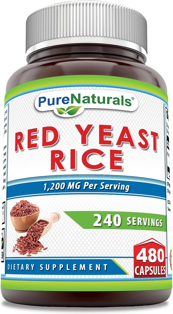 Pure Naturals Red Yeast Rice 1200 Mg per Serving, Kapsler Supplement 124; Non- GMO Note 124; Gluten Free