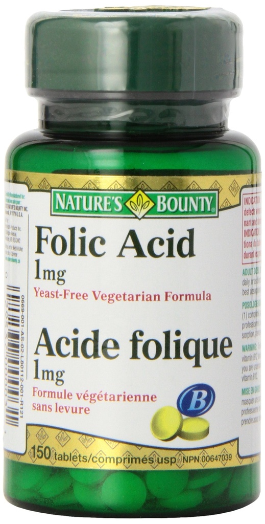 Nature 's Bounty folinsyre 1 mg 150 tabletter (Packaging May Vary)