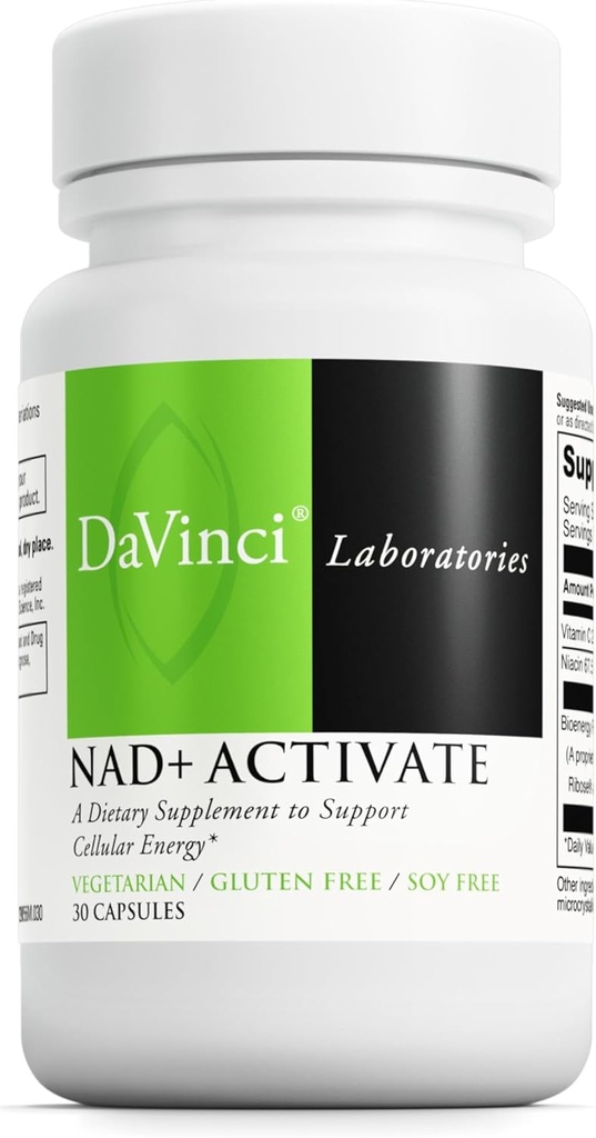 DAVINCI Labs NAD + Aktivere - NAD supplement med C-vitamin & Niacin - Hjælper støtte Brain Health, Cellular Energy & More * - Vegetar, Gluten- Free & Soy- Free - 30 kapsler