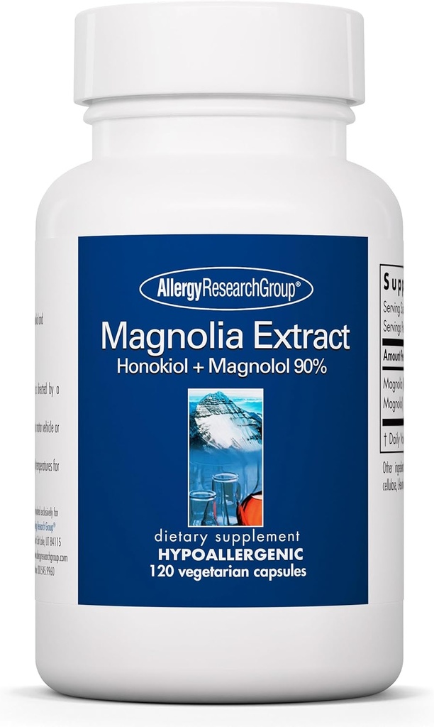 Allergy Research Group Magnolia Extract Kosttilskud - Stress Sleep Support, Cortisol Balance, Honokiol, Magnolia, Hypoallergen, Vegetariske Kapsler, Gluten Free - 120 Greve