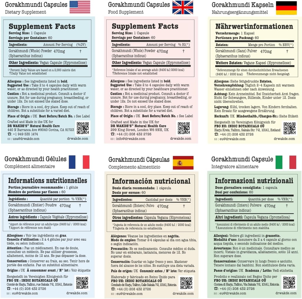 DR WAKDE 's Gorakhmundi Kapsler (Sphaeranthus indicus, 60 Veg Caps, Plant- baseret supplement, Ayurvedic Herb, All Natural, Vegan)