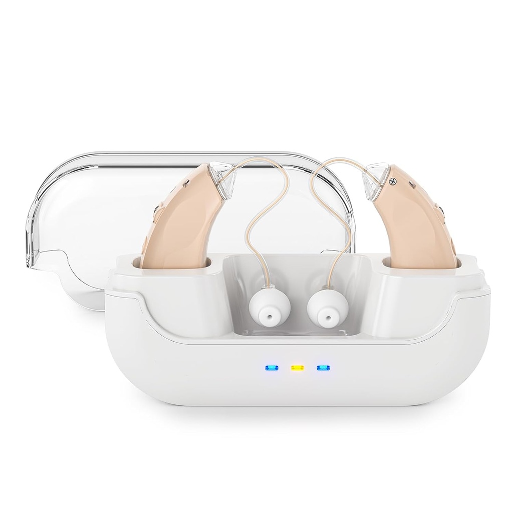 OTC Hearing Aid with Noise Cancellation for Hearing Loss,Digital Ear Aids for Seniors&Adults,Invisible Personal Sound Hearing Amplifier With Volume Control (Brown)