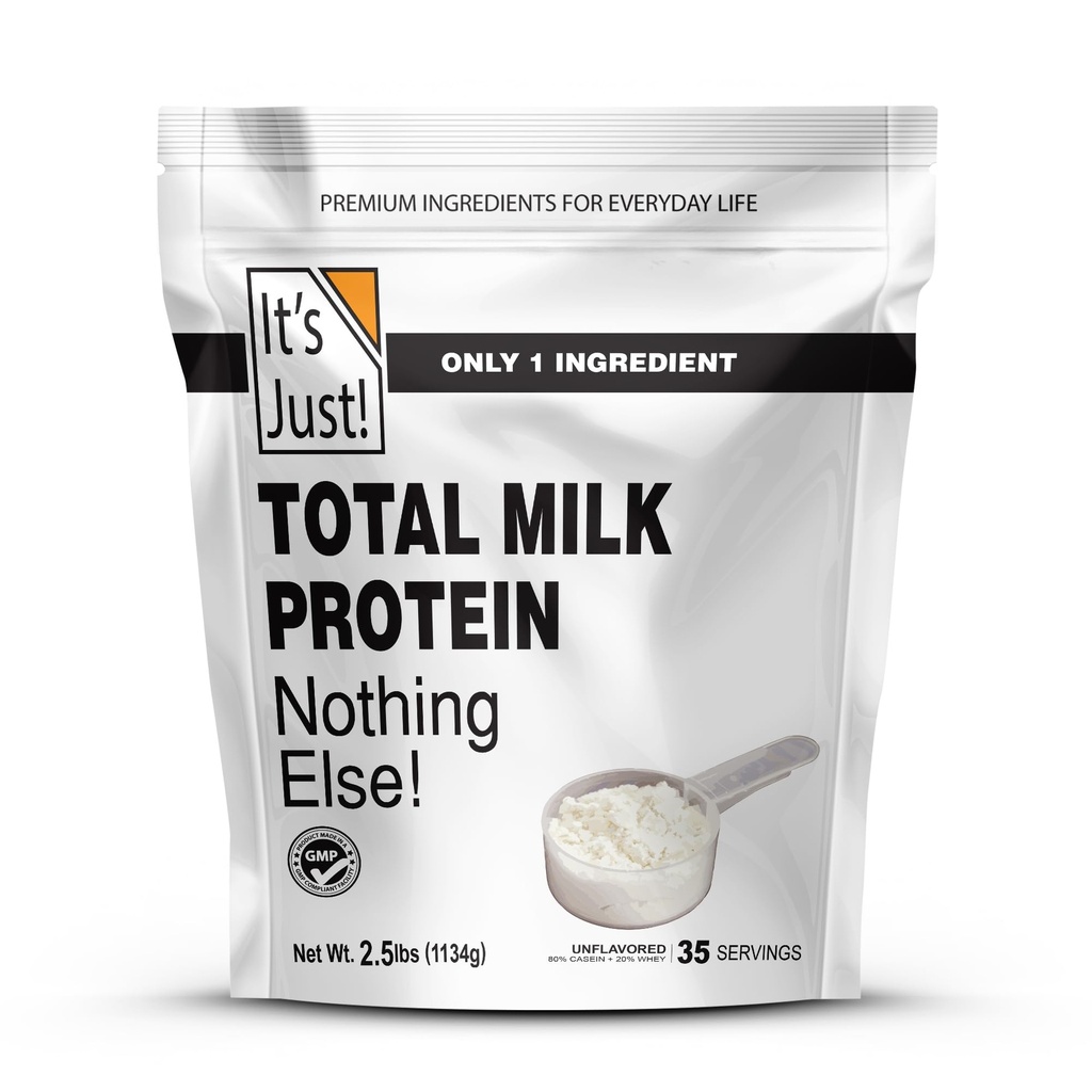 Det er bare! - Total Mælk Proteinkoncentrat pulver (Indeholder: 80% Casein / 20% Whey), Heavy Metal Testet, Ingen Tilføjet flavors, Non- GMO, Gluten Free (2,5 Pund, Unflavored)