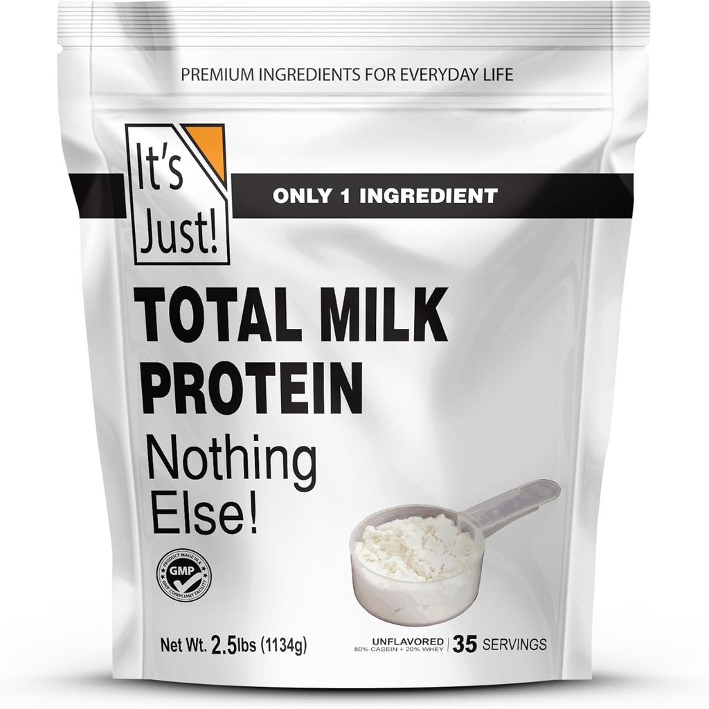 Det er bare! - Total Mælk Proteinkoncentrat pulver (Indeholder: 80% Casein / 20% Whey), Heavy Metal Testet, Ingen Tilføjet flavors, Non- GMO, Gluten Free (2,5 Pund, Unflavored)