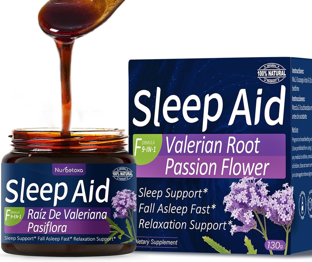 Valerian Root Sleep Aid Syrup, Passion Flower, Hibiscus, Kamille, Soursop blade til bedre søvn, Nature Herbal Uddrag Væske til Sleep Support, Reducer spænding, Afslapning. 130g