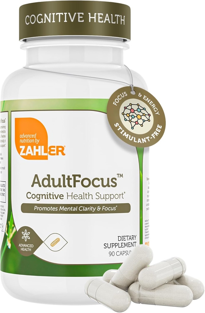 Zahler AdultFocus, Avanceret formel til støtte fokus og koncentration, Certificeret Kosher, 60 kapsler