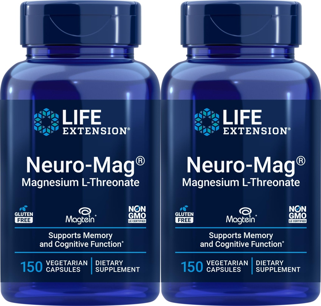 Life Extension Neuro- Mag 150 vegetariske kapsler (pakke med 2), Magnesium L- Threonate, Magtein Supplement