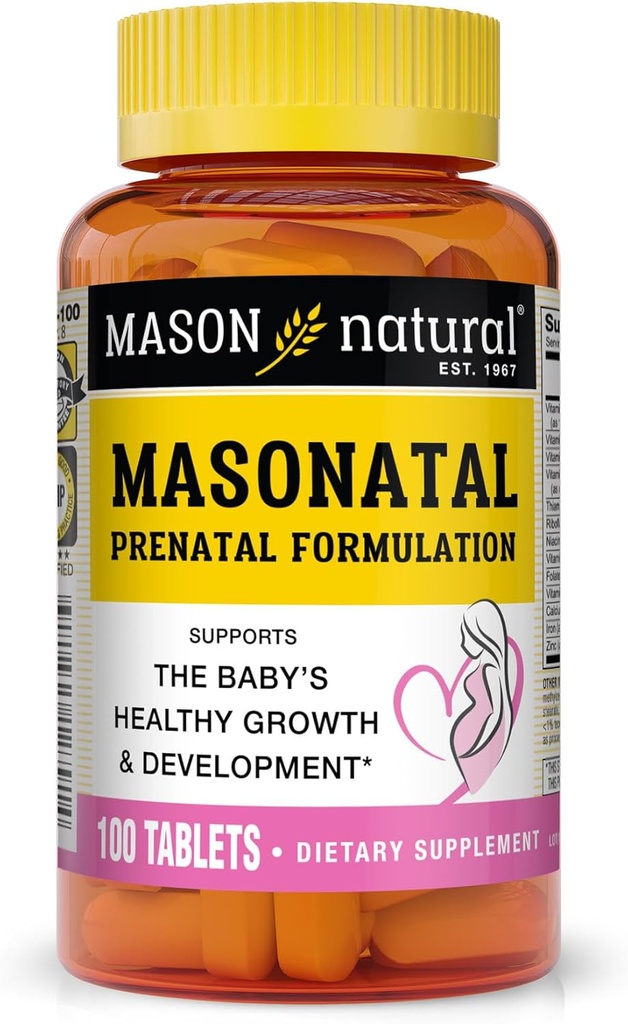 MASON NATURAL Masonatal Prenatal Formulering - Prenatal & Postnatal Multivitamin for kvinder til støtte Baby Development, 100 tabletter