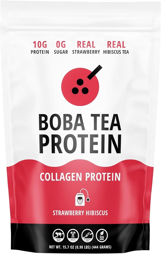 Strawberry Hibiscus Flavored Collagen124; 30 Servering MSD 124; Grass- Fed Hydrolyzed Bovin Collagen Pulver til mænd og kvinder MSD 124; fremmer hår, negle, hud, ben, og fælles sundhed MSD 124; ingen tilsat sukker
