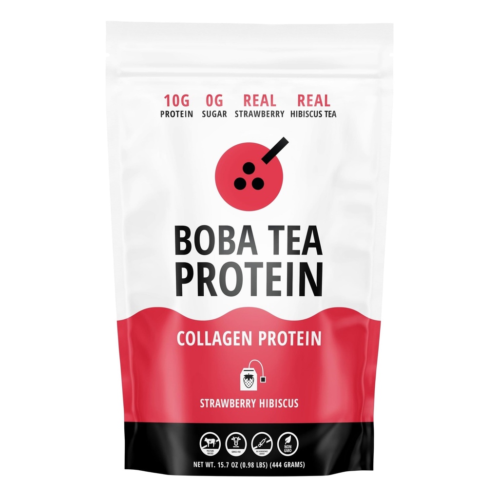 Strawberry Hibiscus Flavored Collagen124; 30 Servering MSD 124; Grass- Fed Hydrolyzed Bovin Collagen Pulver til mænd og kvinder MSD 124; fremmer hår, negle, hud, ben, og fælles sundhed MSD 124; ingen tilsat sukker