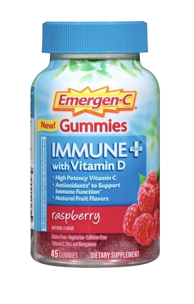 Emergen- C Gummies ImmunPlus Vitamin D, Hindbær, 45 Gummies (pakke med 2)