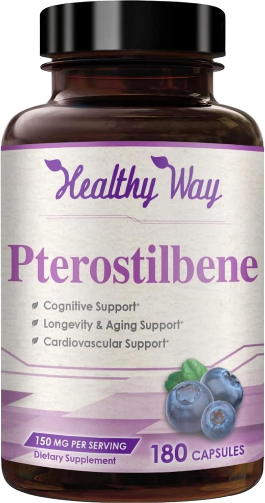 150mg Pterostilben Supplement - En gang dagligt antioxidant supplement til sund aldring immunforsvar hjerte hud og hjerne støtte - naturligt afledt ikke-GMO & Lavet i USA (180 Servere)
