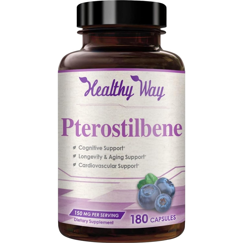 150mg Pterostilben Supplement - En gang dagligt antioxidant supplement til sund aldring immunforsvar hjerte hud og hjerne støtte - naturligt afledt ikke-GMO & Lavet i USA (180 Servere)