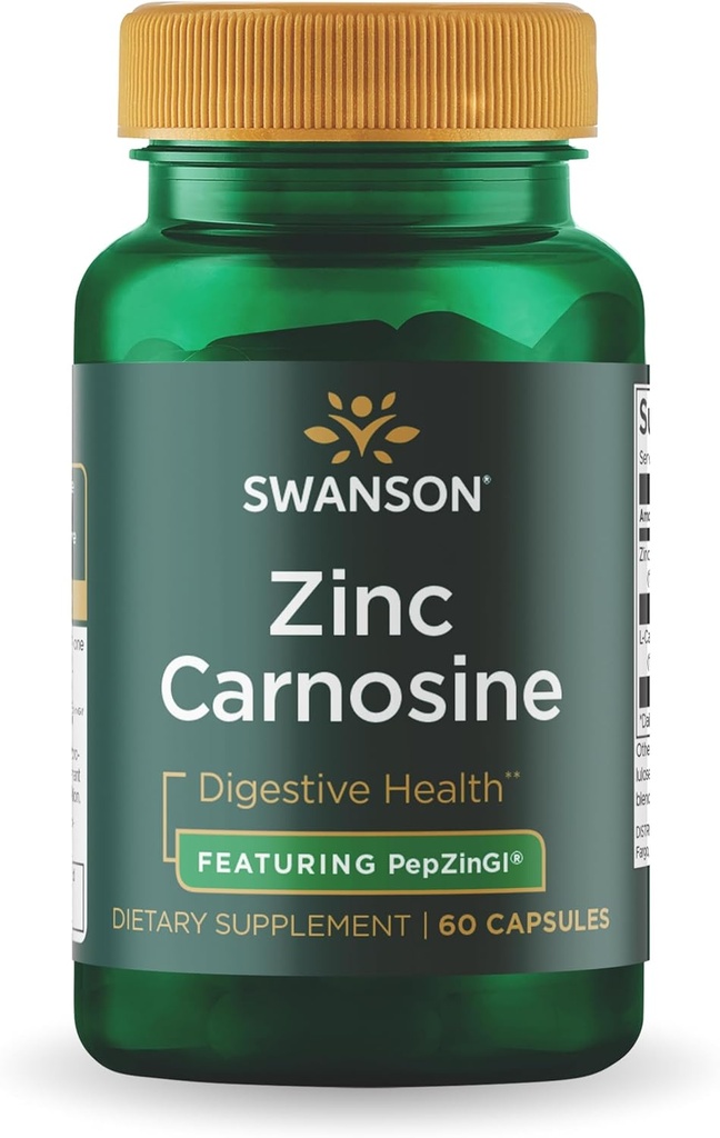 Swanson Ultra Zink Carnosine (PepZinGI) - 60 kapsler - Naturligt supplement til Gastrisk sundhed, fordøjelsesstøtte, og Mave mikrobiel balance