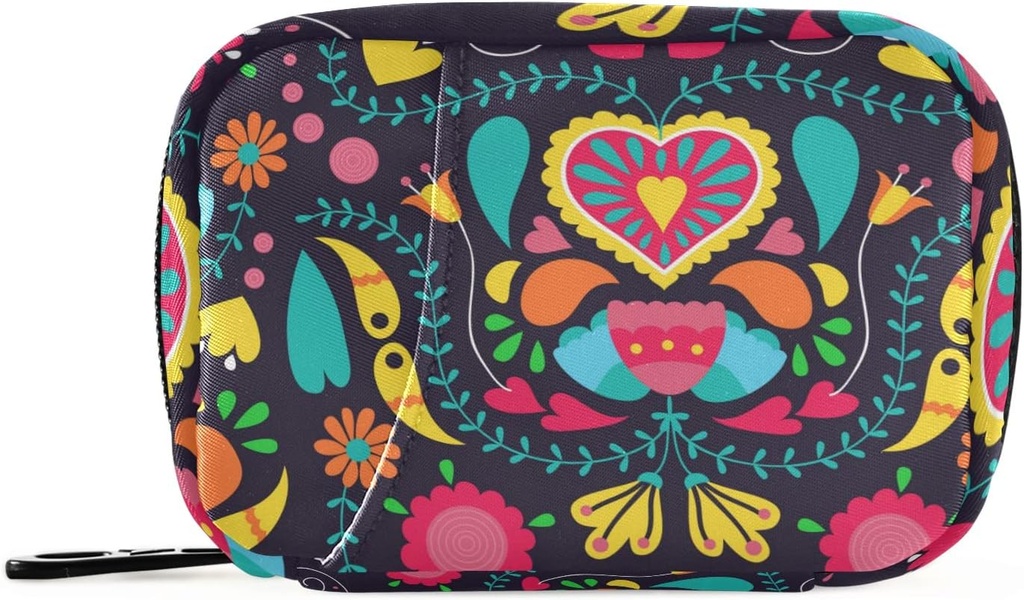 Rejse Pill Organizer Weekly Lille Cute Pill Box 7 Dag Pill sag Vitamin Holder Pill Flaske Organizer (Black Floral Heart)