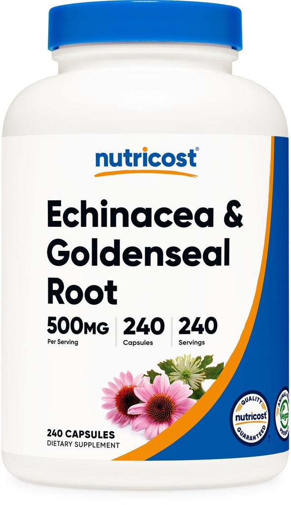 Nutricost Echinacea & Goldenseal Root, 500mg, 240 Kapsler - Vegetarisk Caps, Ikke GMO, Gluten Free