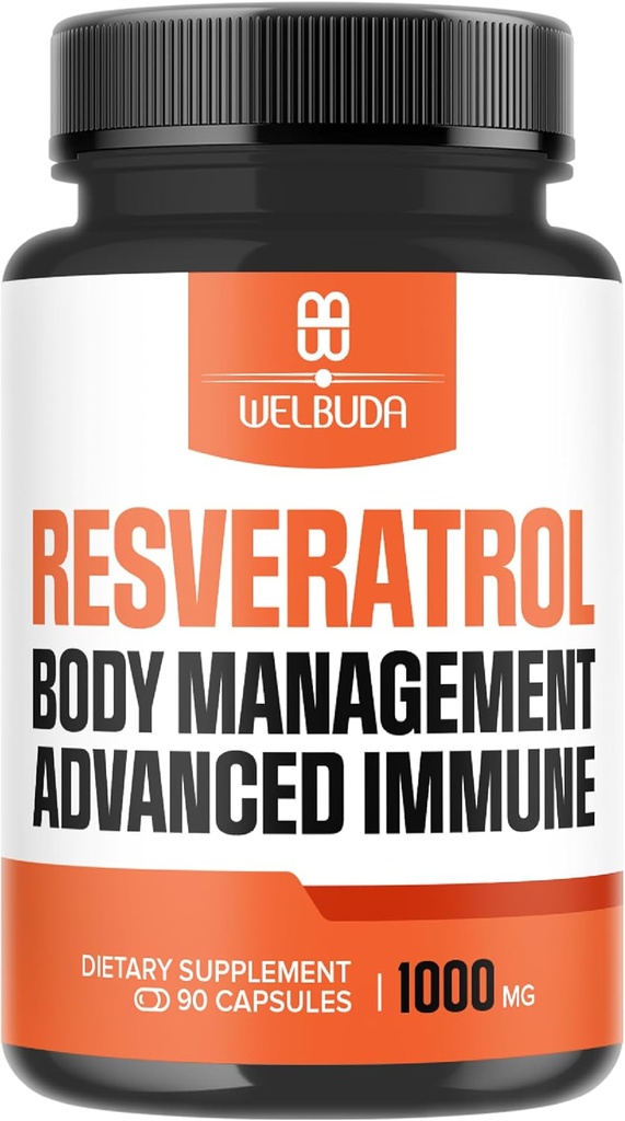 Trans- Resveratrol Kosttilskud Extract 30: 1 med Elderberry, Echinacea, Grape Seed & mere - Support Immunsystem, Heart Health, Hud Sundhed, Kropshåndtering - 90 Kapsler