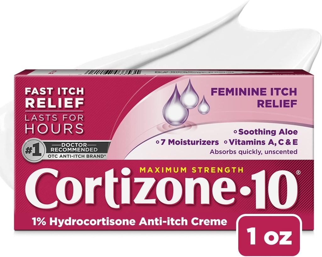 Kortison 10 Maksimal styrke Feminin Itch Cream, 1% Hydrocortison, 1 oz.