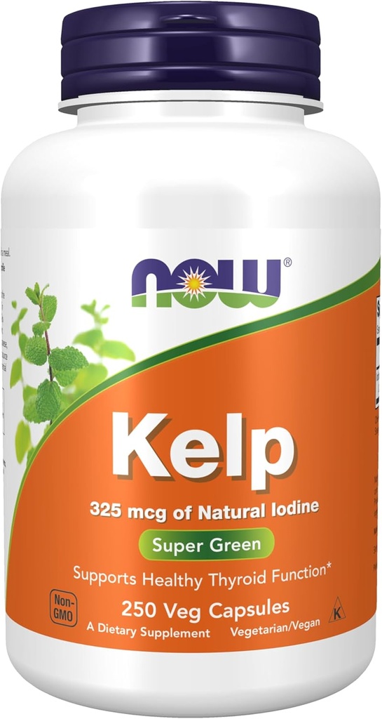 Now Supplements, Kelp 325 mcg Natural Jod, Understøtter sund thyreoideafunktion *, Super Green, 250 Veg kapsler
