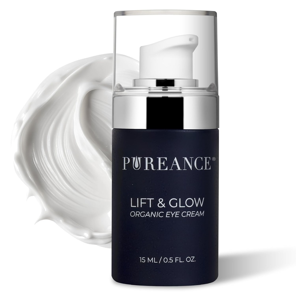 Løft & Glow Organic Eye Cream til mørke cirkler og puffiness - Anti Aging Eye Cream til rynker - Reducerer mørke cirkler og under øje poser - Med Kakadu Plum, kokosolie, Spirulina & mere - 0.5 Fl Oz