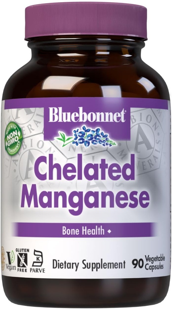 BlueBonnet Nutrition Albion Chelated Mangan, Aminosyrechelat, Soy, Dairy & Gluten- Free, Non- GMO, Kosher Certified, Vegan, 90 Greve