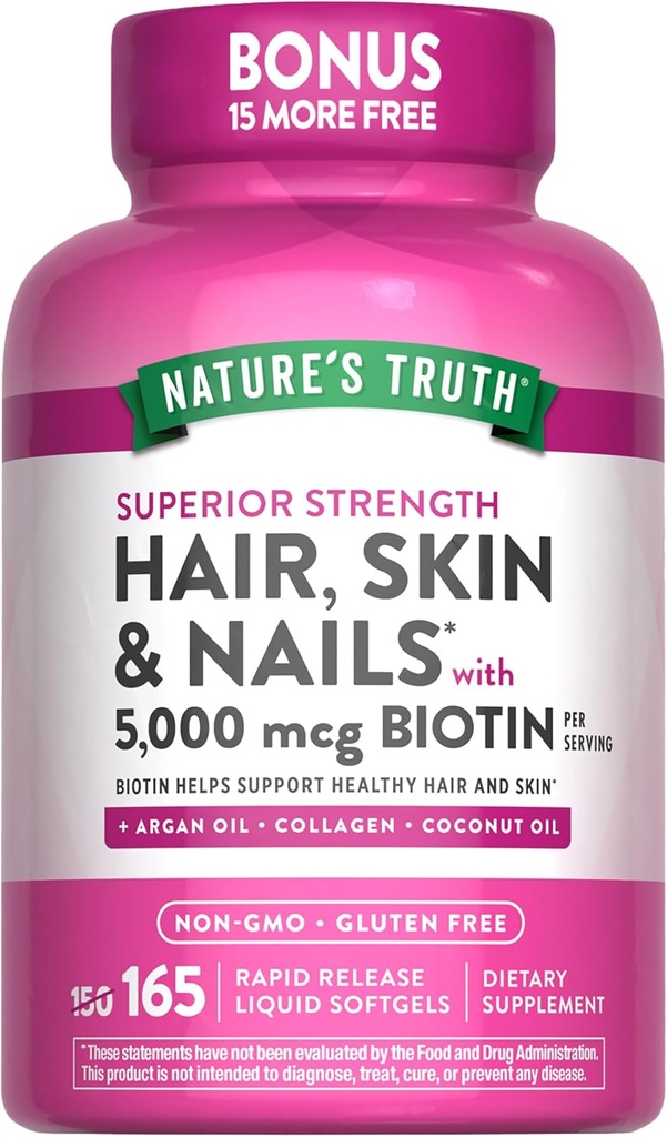 Nature 's Truth Hår, Hud & Nails Vitamin Note 124; 5000 mcg Biottin Note 124; 165 Softgels