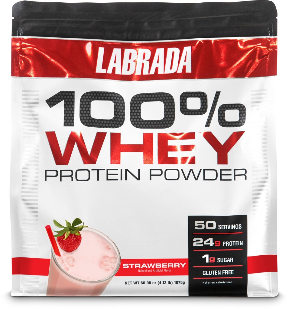 Labrada Nutrition 100% Whey Protein Powder, Jordbær, 4.13 lb