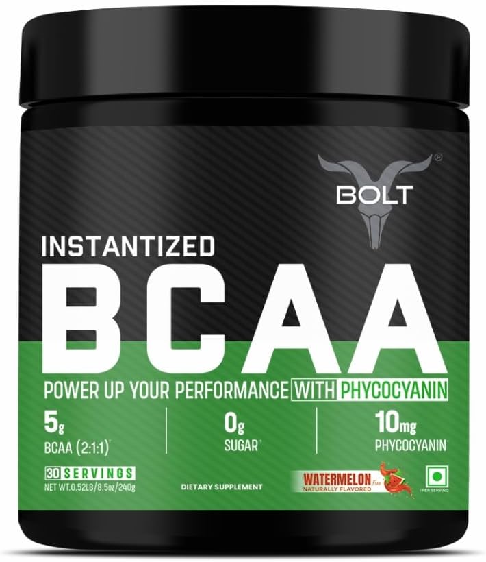 Bolt BCAA pulver, 2: 1: 1 Potent formula- Leucin, Isoleucin, Valline, Suppots Muscle Recovery, Growth & Endurance, Watermelon Fizz, 30 Servere