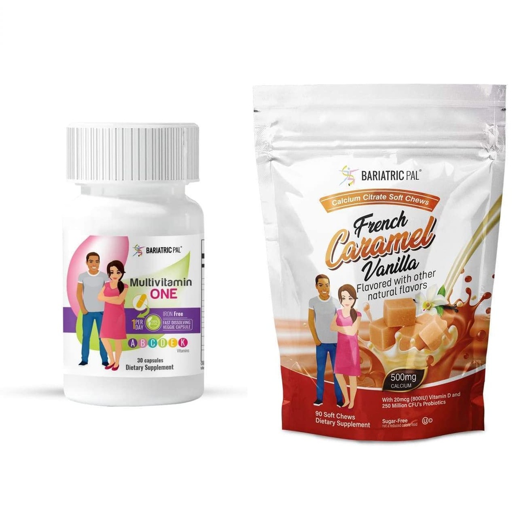 BariatricPal Duodenal Switch Complete 30- Day Supply Vitamin Pack (Iron- Free Capsule Calcium Citrate Soft Chews med Probiotika - Fransk Caramel Vanilla)